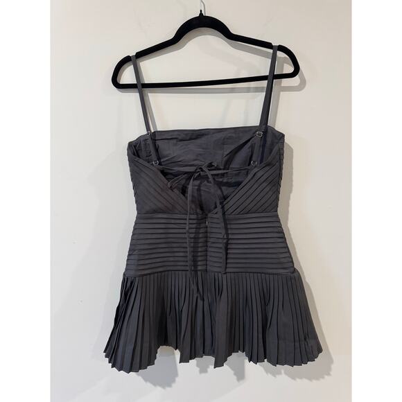 Meshki Rylee Multi Pleat Mini Dress Charcoal Size Large, Structured Satin Corset - Picture 5 of 7